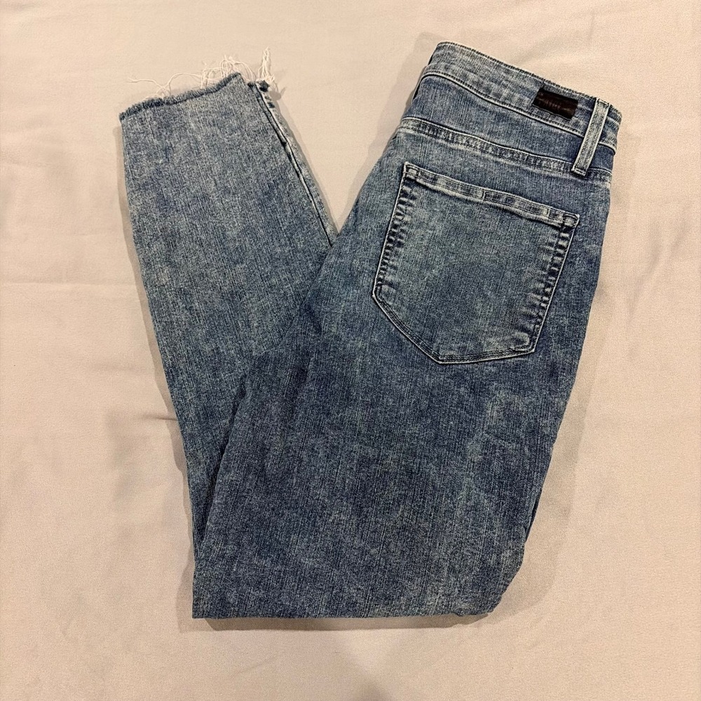PAIGE Margot Crop High Rise Skinny Jeans Acid Wash Raw Hem Blue Size 29
